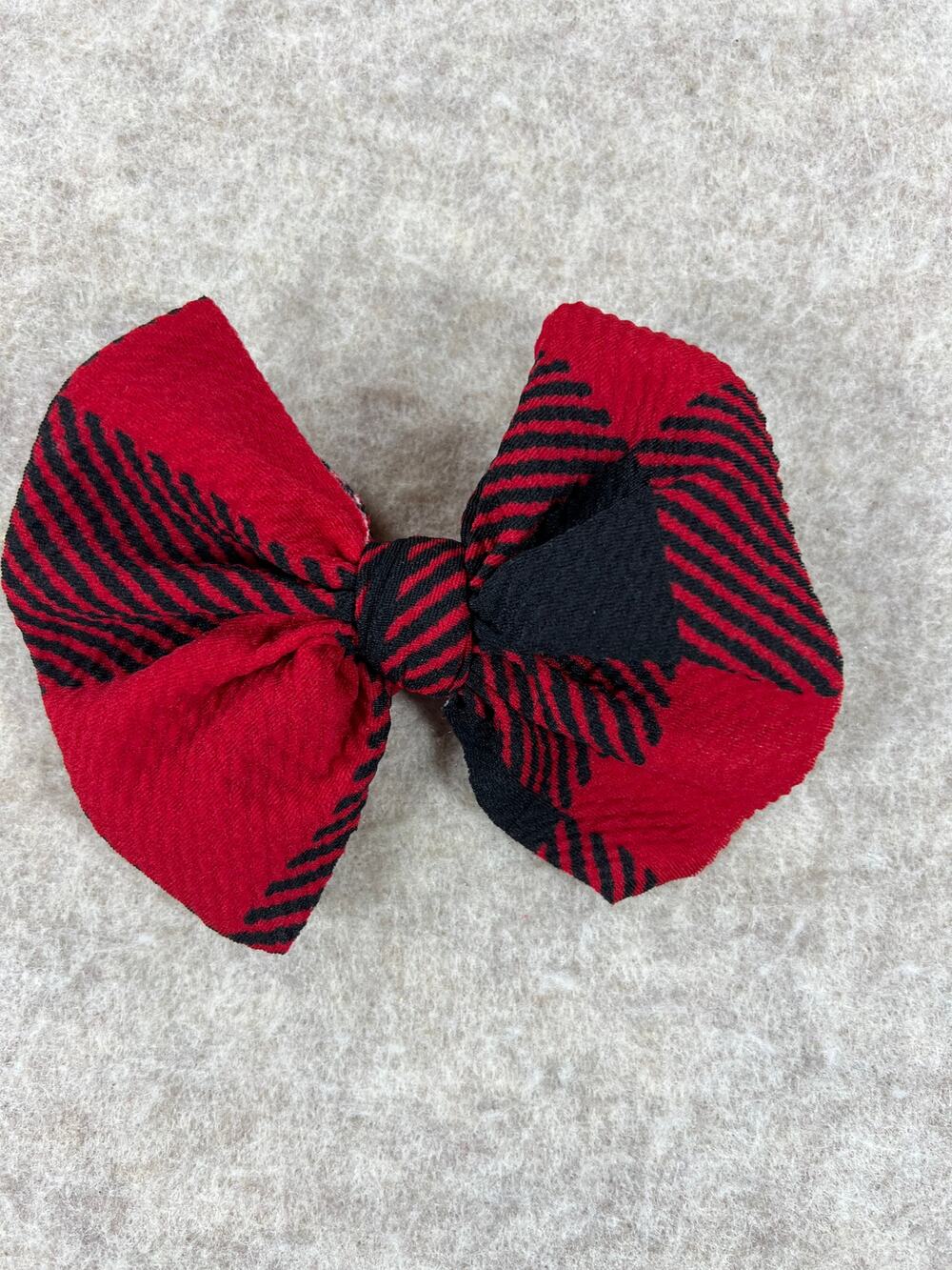 Little Lopers Buffalo Plaid Big Bow on Clip Red Black Christmas Holiday